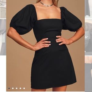 Lulus Square Neck Black Puff Sleeve Mini Dress